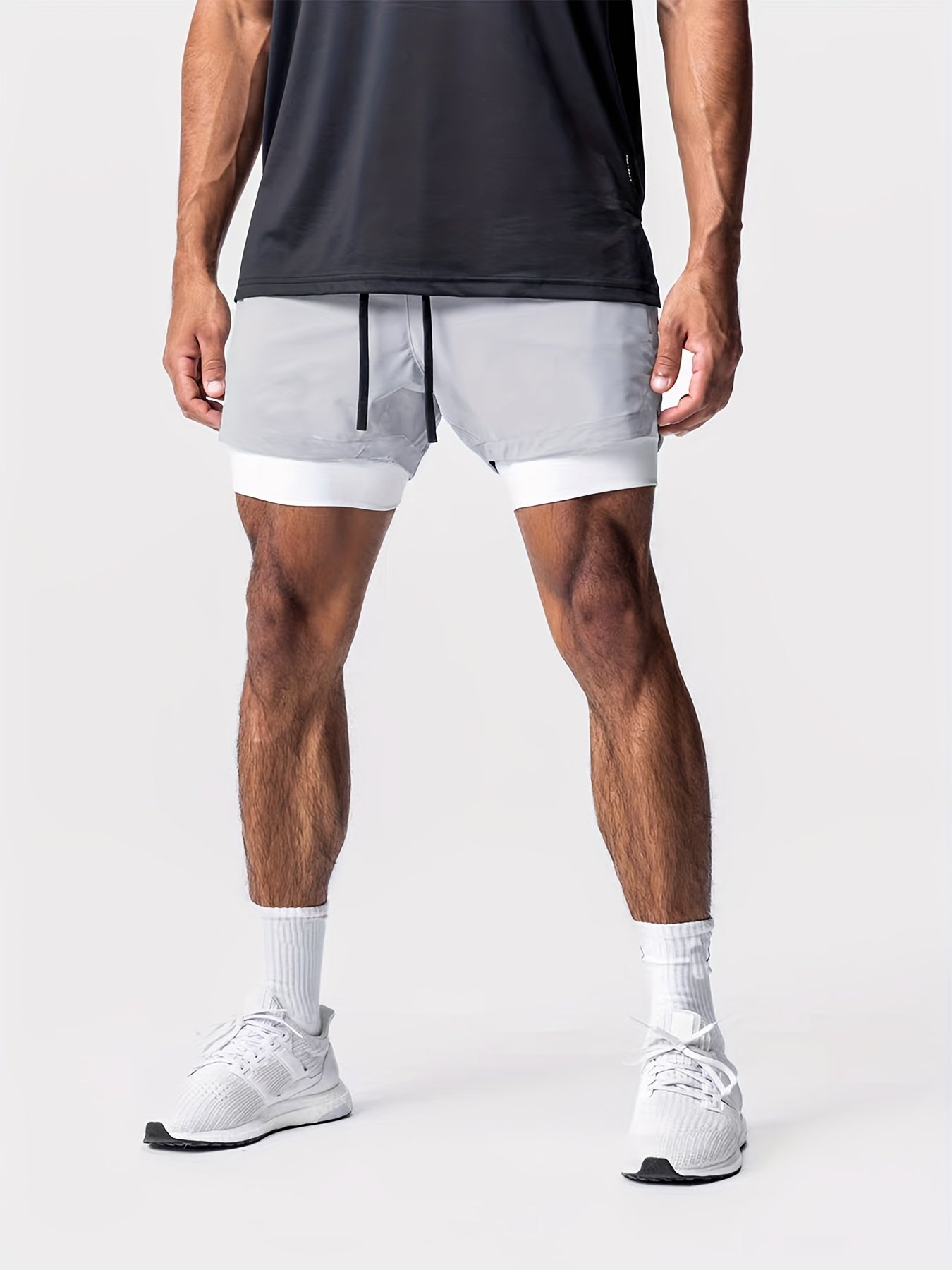2-in-1 Double Layer Shorts With Inner Pocket, Men's Quick Dry Sports Shorts For Summer Gym Workout Training