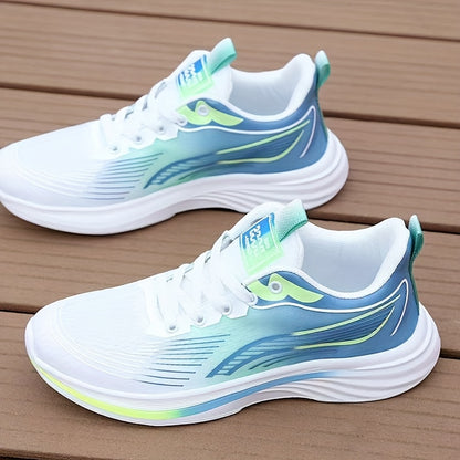 Men's Breathable Mesh Running Shoes - Lightweight Low-Top Design with EVA Cushioned Sole, Vibrant Blue and Orange Color Scheme, White Laces, Ideal for Fitness, Training, and Casual Wear. Sneakers with Elegant Sporty Style and Fabric Upper