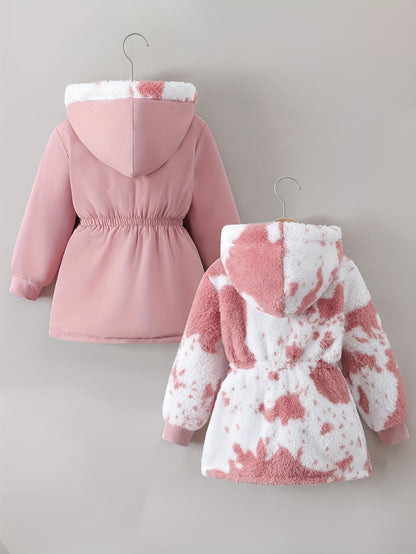 [Reversible | Faux Fur] Reversible Faux Fur Jacket | Girls' Autumn Winter Cozy Comfortable Warm Thick Hood Long Sleeves Zip-Up Stylish Outerwear