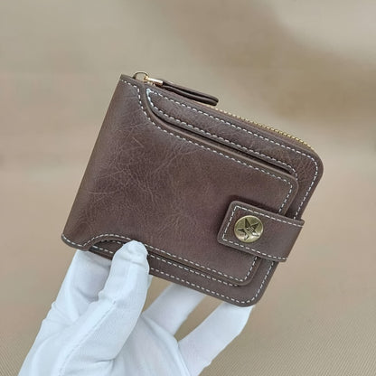 1pc, Fashionable Bark-pattern Brown PU Credit Card Holder with Zipper and Snap Closure, Small Zippered Coin Pouch, Zipper Button Closure, Business Style, Futuristic Zipper Wallet, ID Card Holder, Thanksgiving, Christmas, Warm Winter New Arrival
