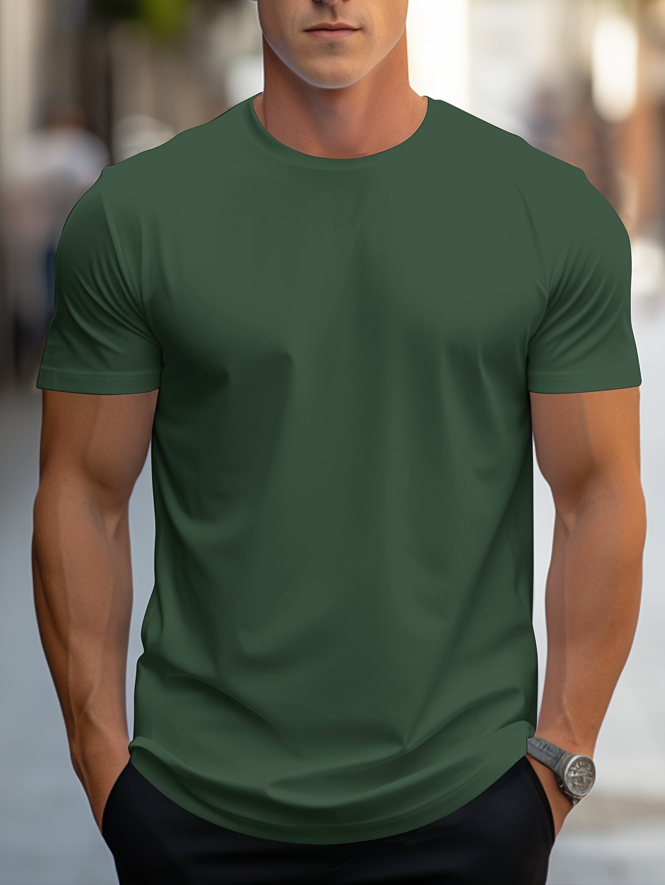 2026 New Year New T-Shirt, Christmas Apparel Base Layer, Men's Minimalist Solid Color Regular Fit T-Shirt, Body-Shaping Essential! Daily Must-Have! Versatile, Short Sleeve yyds! Simple Yet Not Plain