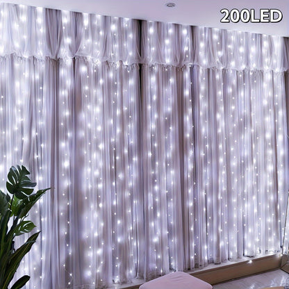 1pack 100/200/300LED Curtain Lights for Bedroom | 3.3/6.5/9.8 X 9.8ft Warm Fairy Lights, 8 Modes with Remote, USB Powered, IP65, Includes Hooks, Copper Wire, Multi-Color Twinkle Lights for Wedding, Christmas, Party