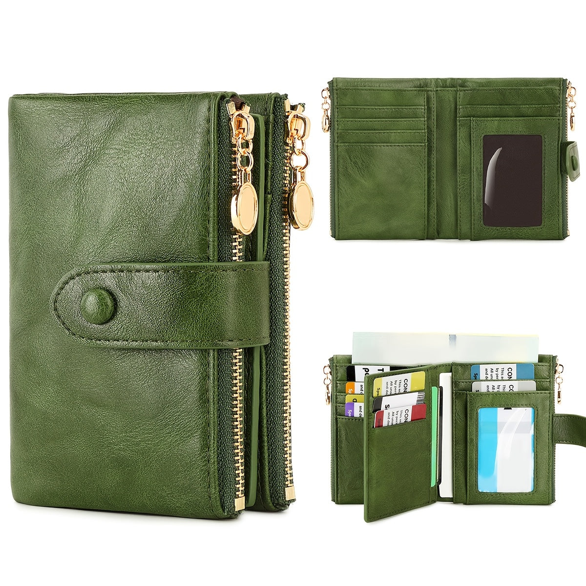 [Vintage Trifold Wallet] MIYIN Women's Vintage Trifold Wallet with ID Window & Coin Pocket - Large Capacity Double Zipper Wallet, Multi-Card Holder (Credit/Debit) - Retro Clutch Case for Everyday Use (,,,,,)