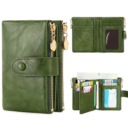 [Vintage Trifold Wallet] MIYIN Women's Vintage Trifold Wallet with ID Window & Coin Pocket - Large Capacity Double Zipper Wallet, Multi-Card Holder (Credit/Debit) - Retro Clutch Case for Everyday Use (,,,,,)