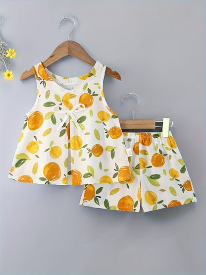 2pcs Set for Girls, Loose and Comfortable Fit, Thin Style, Fashionable and Casual Summer Rayon Tank Top Set for Small to Medium-sized Children, Perfect for Outdoor