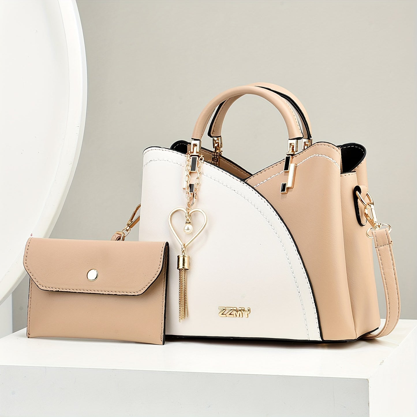 2pcs Set Fashion Colorblock Tote Bag with Shoulder Strap & Matching Clutch, Women's Elegant Handbag And Crossbody Purse Combo