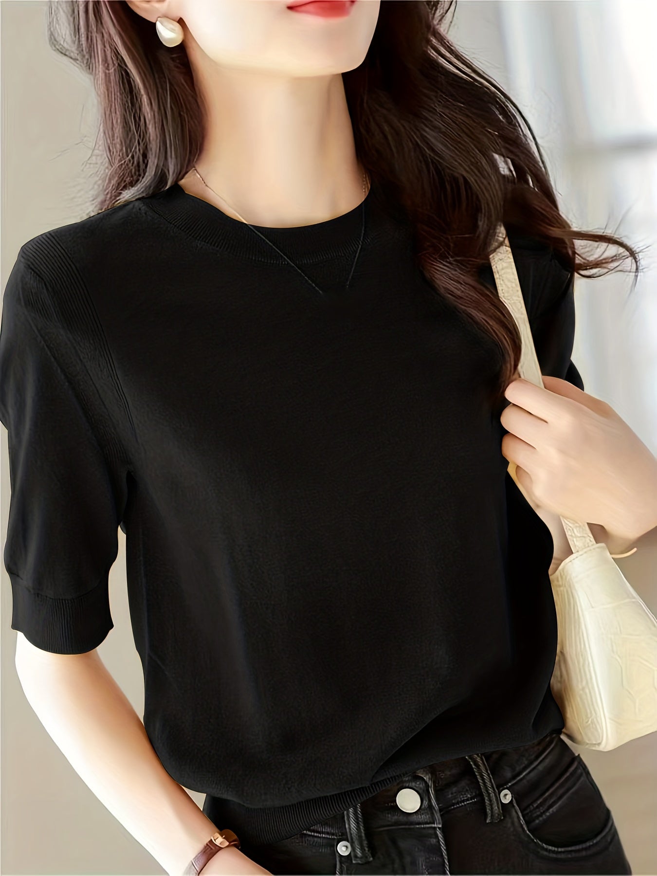 Pullover Short Sleeve Ice Fiber Fabric Soft Comfortable Versatile Simple