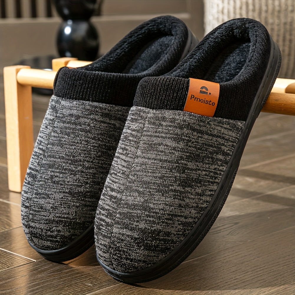 PMOISTE Men'S Slip-On Memory Foam Slippers - Warm Winter Indoor/Outdoor House Shoes with Arch & Cushioned Insole, Large Size (US 10-14) - Soft Fabric Upper & TPR Sole