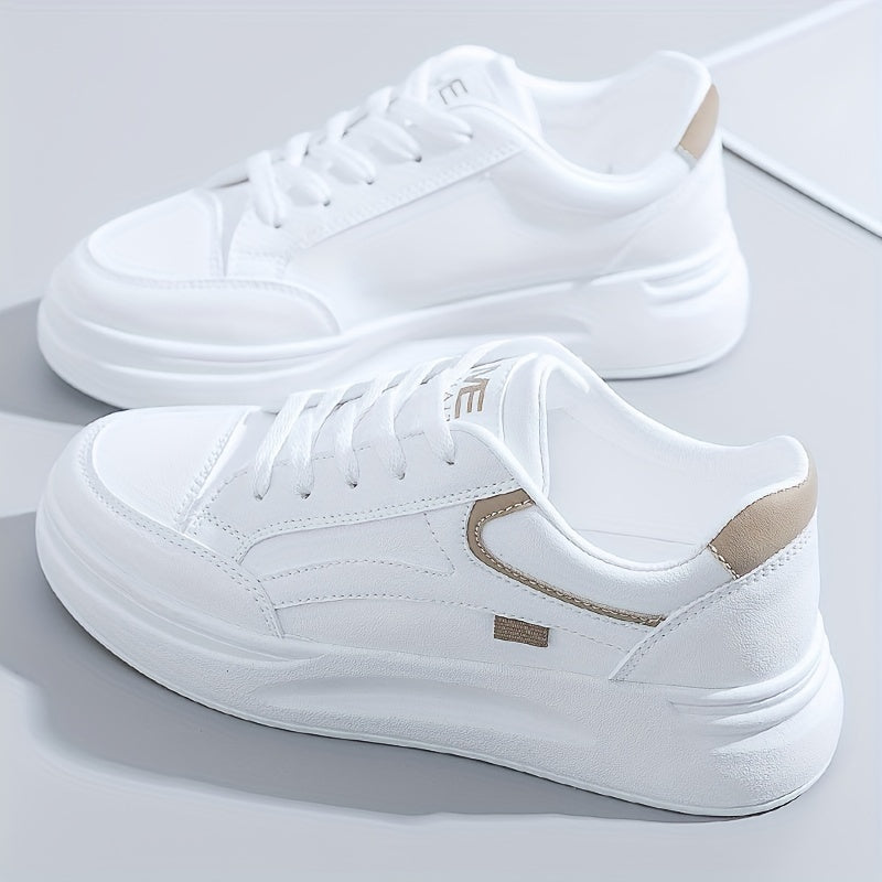 Women'S Platform Skate Shoes, Versatile Height Increasing Lace Up Low Top Shoes, Outdoor Walking White Shoes Plus Size