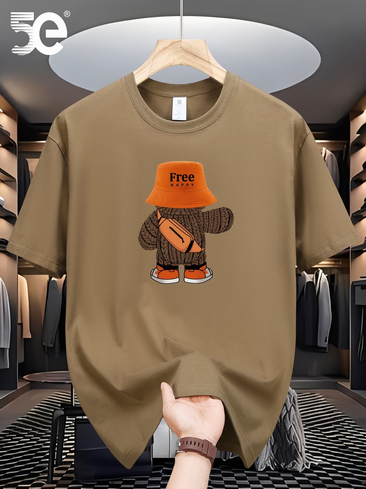 5E Brand Print T-Shirt Made of 100%, Heavyweight New Style, Pure Short-Sleeve Summer T-Shirt, Loose Fit, Round Neck, Men'S Short-Sleeve Trendy Shirt