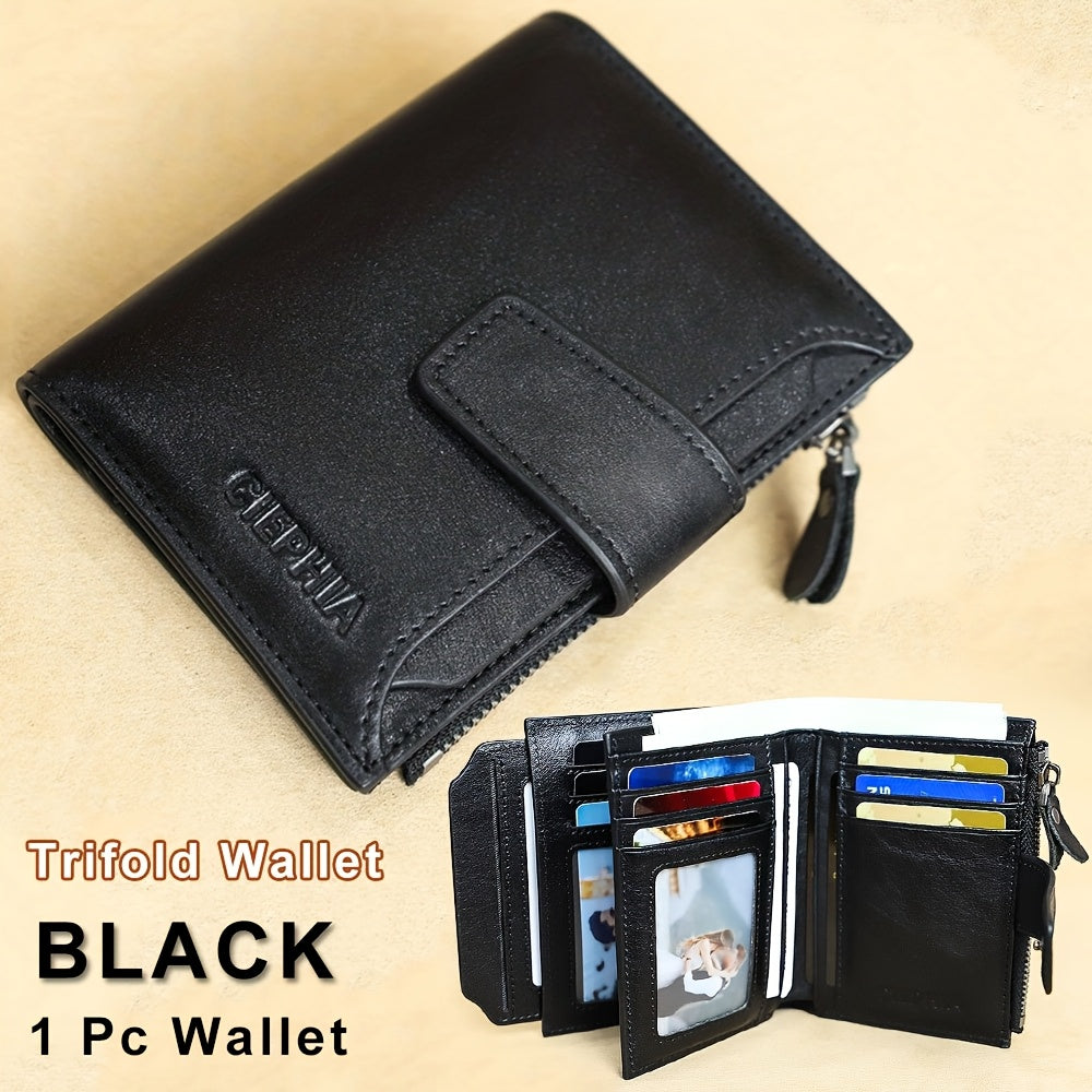 CIEPHIA Men's Vintage RFID Blocking Wallet - Genuine Leather -Theft Billfold with Zipper Coin Pocket, 14 Card Holder, 2 ID Window & SD/ SIM, 2 Driver ID Holder - Leather for Christmas Valentine's/Father's Day Gift for Men Set Includes a Greeting Card