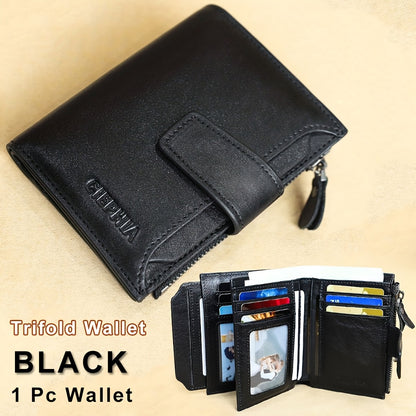 CIEPHIA Men's Vintage RFID Blocking Wallet - Genuine Leather -Theft Billfold with Zipper Coin Pocket, 14 Card Holder, 2 ID Window & SD/ SIM, 2 Driver ID Holder - Leather for Christmas Valentine's/Father's Day Gift for Men Set Includes a Greeting Card