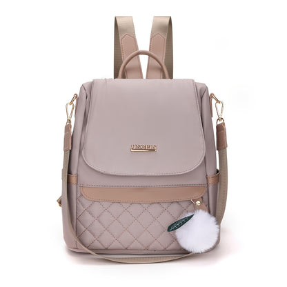 Lightweight Quilted Anti-Theft Backpack with Multiple Pockets, Embroidered Design, High-Quality Travel Bag for Women. Women'S Coin Purse, Casual Backpack with Pom-Pom Pendant, Stylish Shoulder Bag for Shopping, Suitable For, College Freshmen