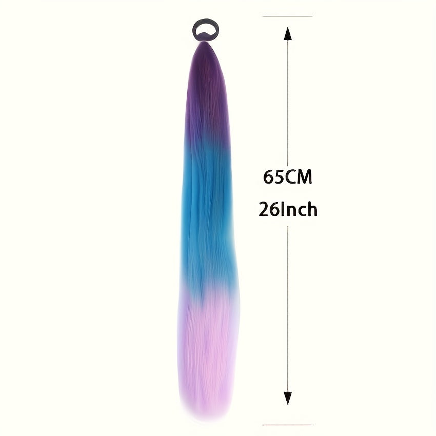 26 Inch Rainbow Synthetic Braided Hair Extensions - Luminous Twisted Hair with Vibrant Gradient Colors (Pink to Blue to Purple), Easy Clip-In for Women, Versatile Hairpiece for Parties & Casual Outfits, Party Hairpiece, Gradient Color Hair, Easy Clipin Ha
