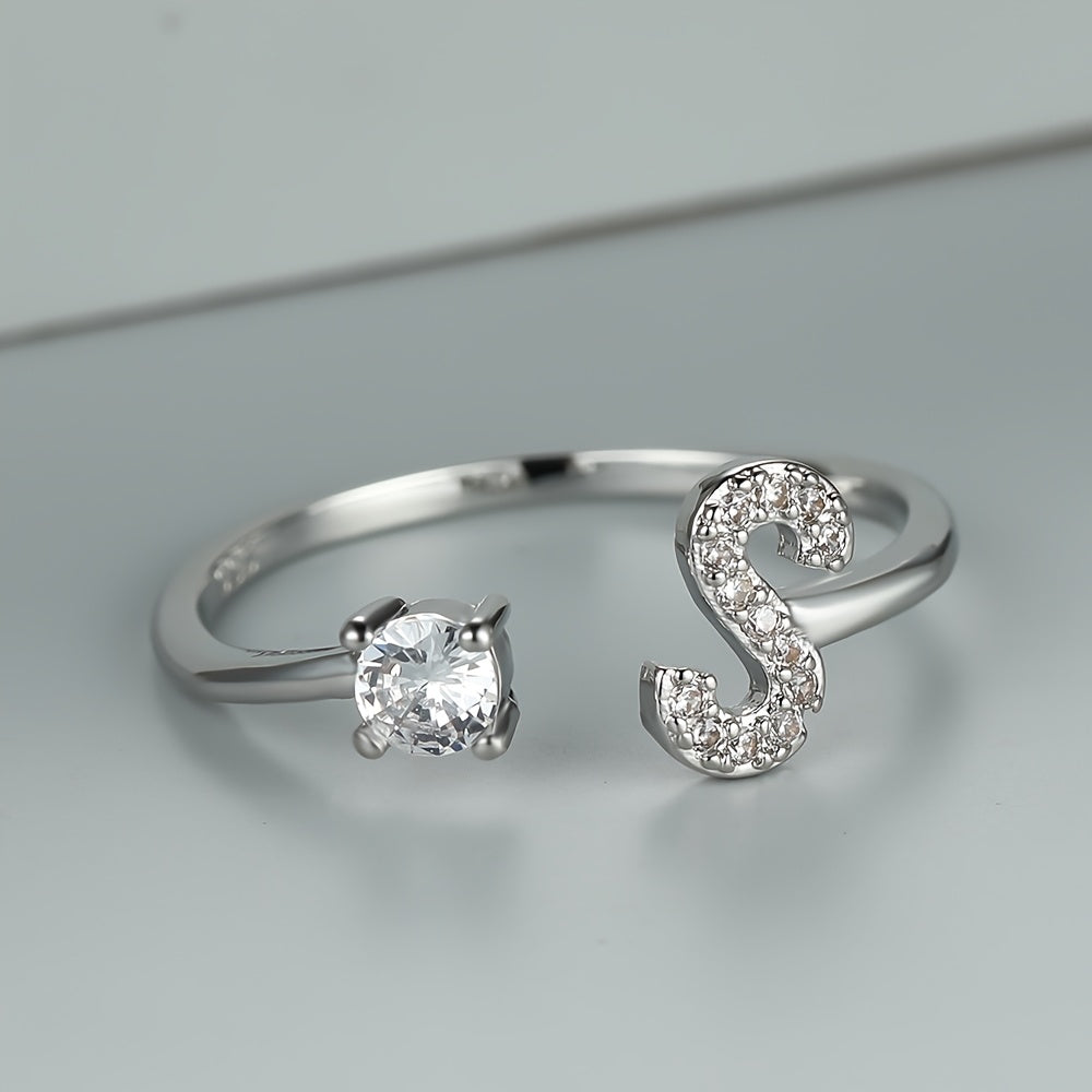 Elegant Adjustable Alphabet Ring | Chic Alloy with Glass Accents | Perfect for Daily Wear & Gifting on Mother's Day or Christmas