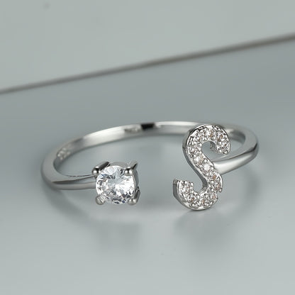 Elegant Adjustable Alphabet Ring | Chic Alloy with Glass Accents | Perfect for Daily Wear & Gifting on Mother's Day or Christmas