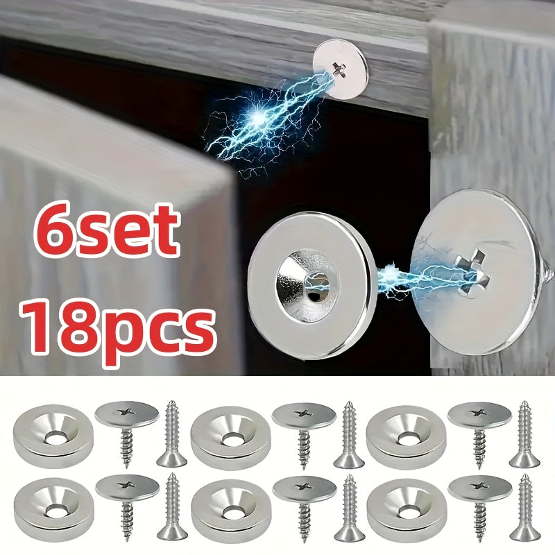 18/12/6pcs Metal Magnetic Catch for Cabinet Door Hidden Closing - Suitable for Various Materials, Kitchen Glass Doors, and Furniture Cabinets