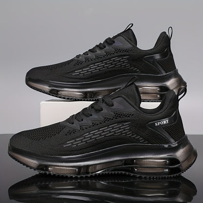 Men'S Lightweight Air-Cushioned Running Footwear - Trendy Black Sports Sneakers Featuring Shock Absorption, Slip-Resistant Sole, And Sturdy Build for All-Day Comfort, Ideal for Outdoor Workouts, Fitness Activities, And Long-Distance Running