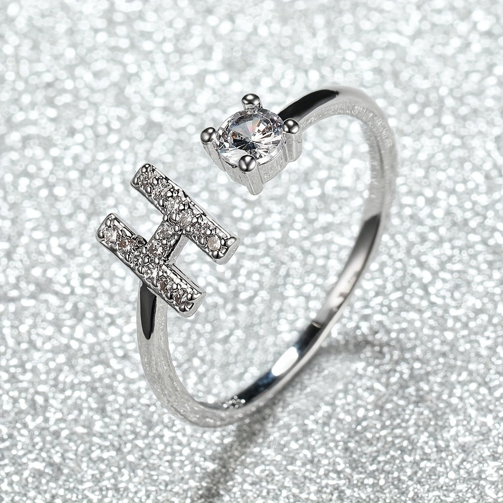 Elegant Adjustable Alphabet Ring | Chic Alloy with Glass Accents | Perfect for Daily Wear & Gifting on Mother's Day or Christmas