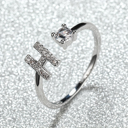 Elegant Adjustable Alphabet Ring | Chic Alloy with Glass Accents | Perfect for Daily Wear & Gifting on Mother's Day or Christmas