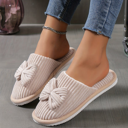 Women'S Slip-On Winter Slippers - Cozy Fleece-Lined EVA Sole, Soft All-Season Indoor House Shoes for Home & Couples, Casual Slip-On Design with Bow Detail, Slipon Shoes