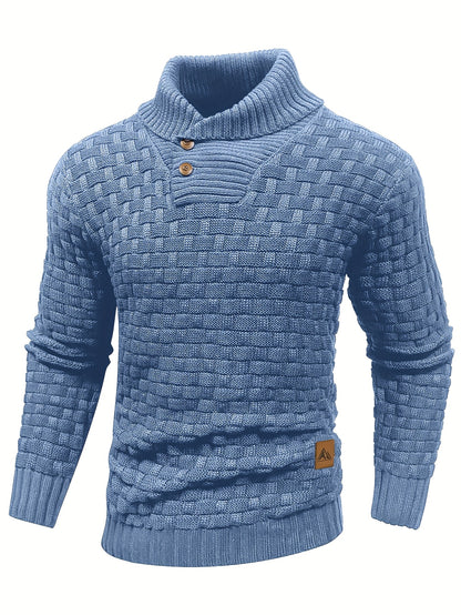 Men's Casual Waffle Knit Lapel Button Sweater
