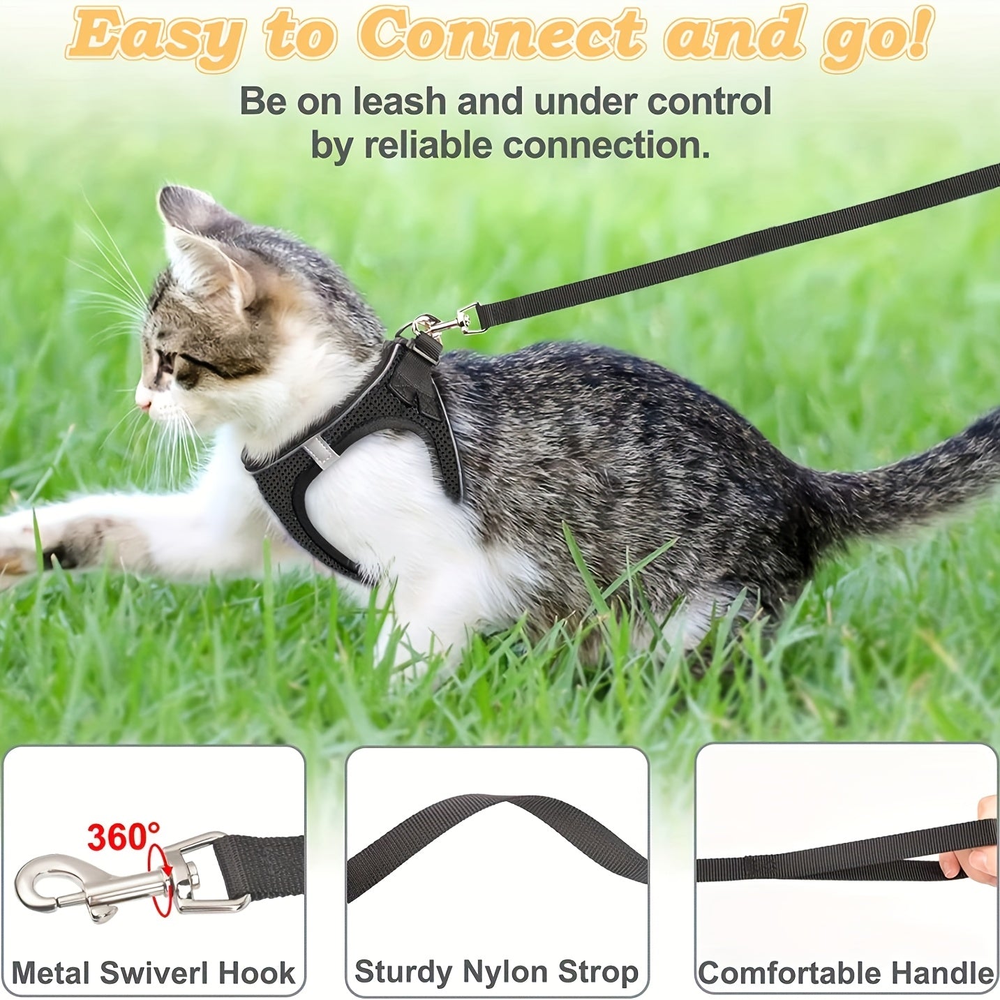 Escape-Proof Cat Harness And Leash Set: Reflective Soft Mesh Vest for Safe Outdoor Activities with Your Kitten