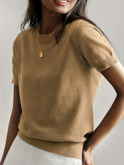 [Women's Summer T-Shirt] New Women's Summer Simple Thin T-Shirt Top Solid Color Short Sleeve Shirt