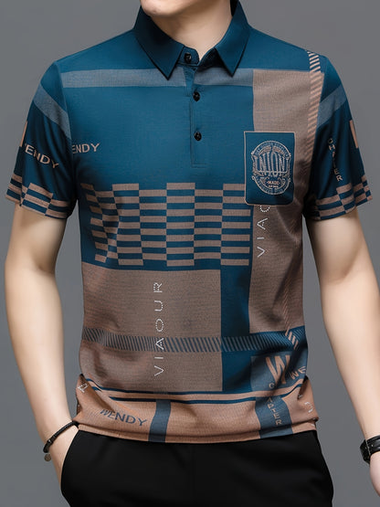 Golf Shirt Summer Plaid English Decoration Men's Short Sleeve Shirt Moisture-Wicking Breathable Slim Fit Performance
