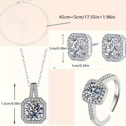 4pcs Commemorative Fashion Shining Earrings Pendant Necklace Ring Elegant And Beautiful Versatile Exquisite Gift