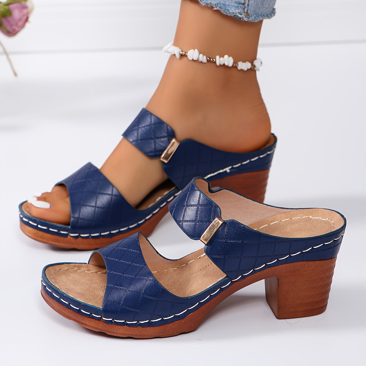 Women'S Chunky Heel Sandals, Solid Color Open Toe Summer High Heels, Casual Open Toe Summer Shoes, All Match Outdoor Sandals, Women Shoes