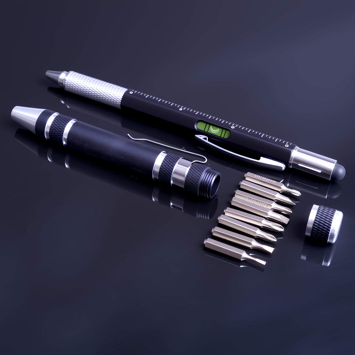 Black 14-in-1 Multifunctional Screwdriver Tool - Includes 1.0mm Ballpoint Pen, Ruler, Stylus, Level, Screwdriver, and Fountain Pen Tools, Men's Gift for Christmas, Home Repair Kit, Electronic Device Maintenance Tool, Birthday Present