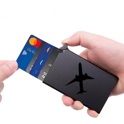 1pc a Sleek Aluminum Business Card Holder Designed for Men, Featuring RFID Protection, a Pop-Up Wallet with a Stylish Airplane Design, And a Secure Aluminum Credit Card Case in Black