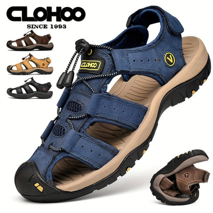 CLOHOO Brand Cowhide Rubber Thick Sole Handmade Casual Closed-Toe Men's Sandals