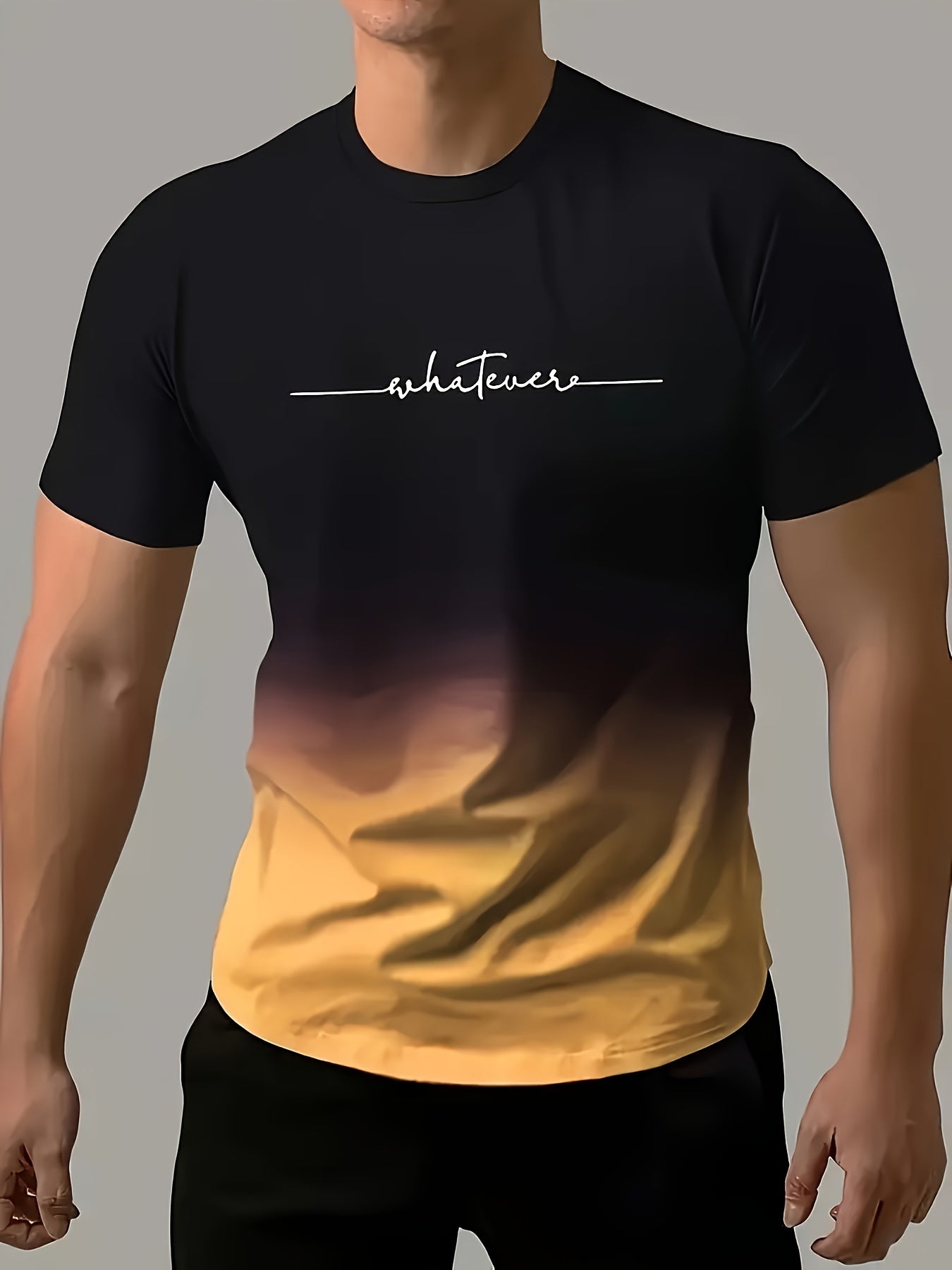 Men'S Comfortable Fashion T-Shirt with Gradient Letter Print | Casual Crew Neck, Slight Stretch Fabric, Regular Fit, Summer Outdoor Apparel