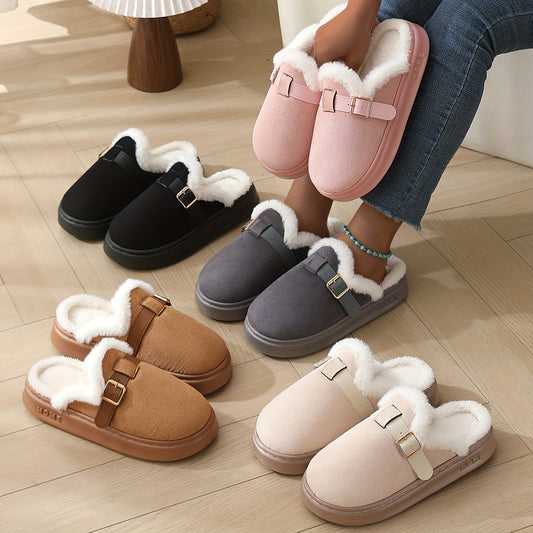 Women'S Cozy Fleece Slippers with Plush - Soft Slip-On House Shoes, All-Season Indoor/Outdoor Footwear, EVA Sole & Cushioned Insole for Home, Office, Or Casual Outings - Elegant Solid Color Design, Indoor Footwear, Comfortable Footwear