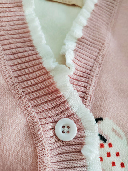 [Girls' Lined Sweater] Girls' Stylish -Lined Sweater, Fashionable Kids' Warm Casual Knit Jacket, 1pc
