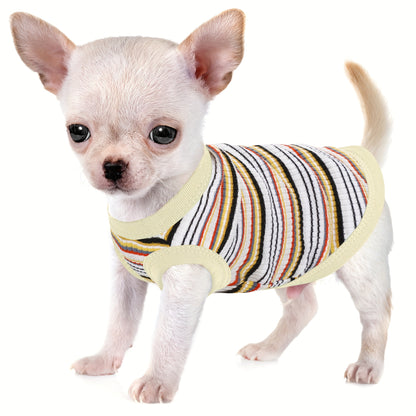 Pink Striped Soft Ribbed Paiaite Dog Vest - Easy Pullover Tank Top for Small to Extra Small Breeds - Hand Wash Only
