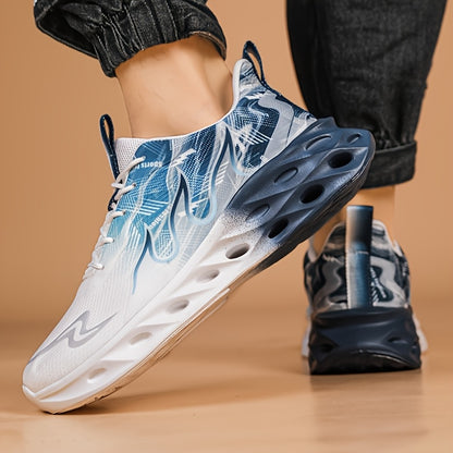 Men's Casual Sports Shoes with Flame Design, Fashionable, Lightweight, Breathable, and Non-Slip Dad Shoes