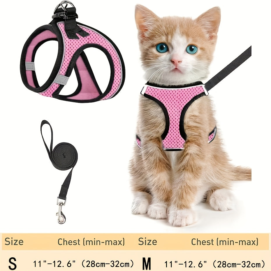 Escape-Proof Cat Harness And Leash Set: Reflective Soft Mesh Vest for Safe Outdoor Activities with Your Kitten