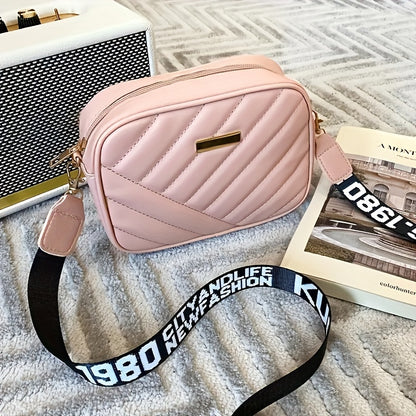 Quilted Square Crossbody Bag, a Classic Metal Zipper Wallet, Women'S Faux Leather Shoulder Bag, Roll Bar Camera Bag, Mobile Phone Pouch
