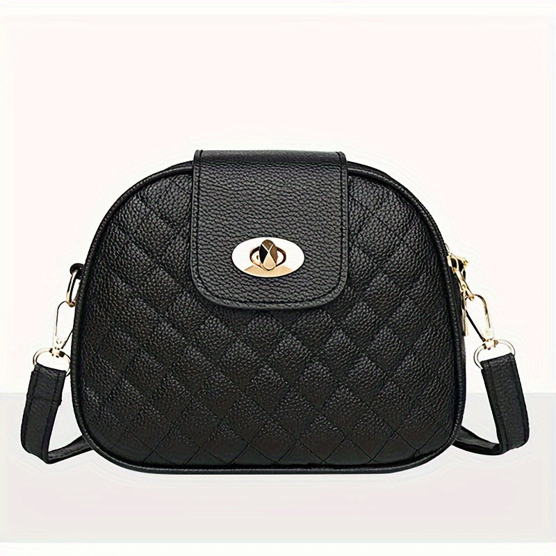 New Stylish Women's Crossbody Bag, Small Vintage Phone Pouch, Korean Style Casual Versatile Rhombus Small Round Shoulder Bag [Zipper Pull Direction Random]