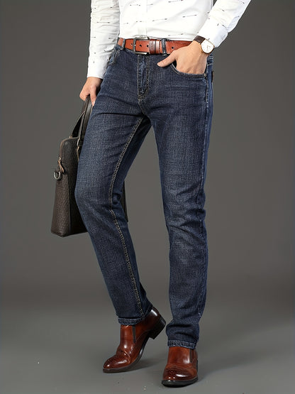 [Classic Jeans] Comfortable Classic Men's Solid Color Jeans | Regular Fit Straight Leg Pants for Casual & Business Wear, All-Season Versatile Trousers, Business Casual Attire