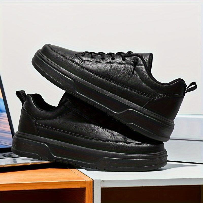 Men's Shoes, Business & Casual Low-Top Sneakers for Men - Solid Color Versatile Casual Platform Lace-Up Shoes for Daily Commuting, Fashionable, Simple, and Trendy Men's Shoes