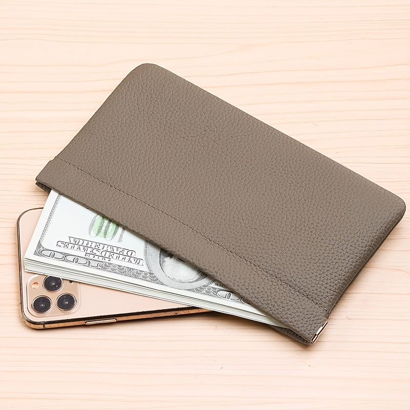 Self-Closing Genuine Leather Long Wallet with Zipper Closure - Compact Travel Organizer for Cash, Cards, Passport, Headphones & Cables - Durable Everyday Use Cosmetic Pouch, Minimalist Design, Highquality Stitching