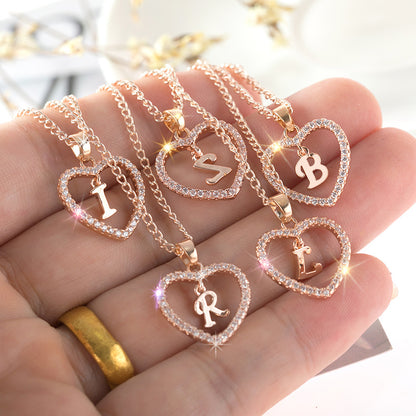 Women'S Initial Letter Necklace Featuring a Heart Pendant Made of Synthetic Zirconia with 26 Letters.
