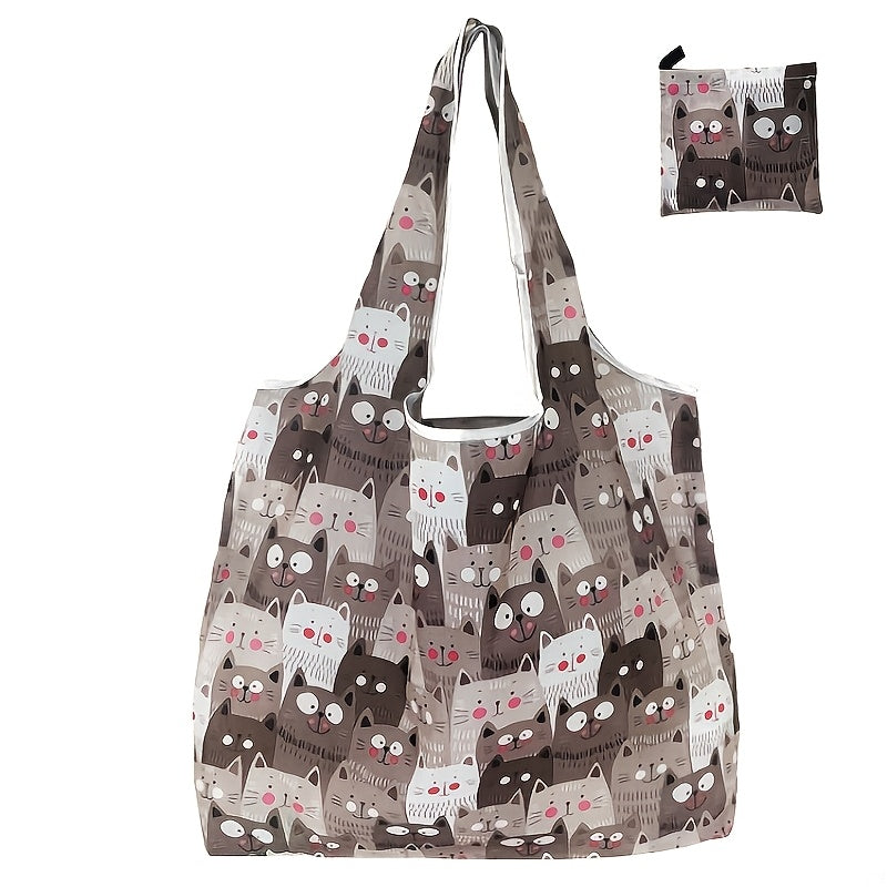 1pc Vibrant Dog Print Tote Bag - Reusable, Foldable, Durable Polyester Shoulder Bag with Buckle Closure, Ideal for Shopping, Travel, and Kitchen Storage, Travel Accessory|Playful Accessory|Durable Handle Bag
