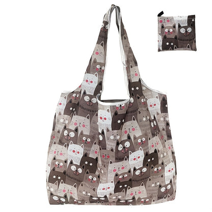 1pc Vibrant Dog Print Tote Bag - Reusable, Foldable, Durable Polyester Shoulder Bag with Buckle Closure, Ideal for Shopping, Travel, and Kitchen Storage, Travel Accessory|Playful Accessory|Durable Handle Bag