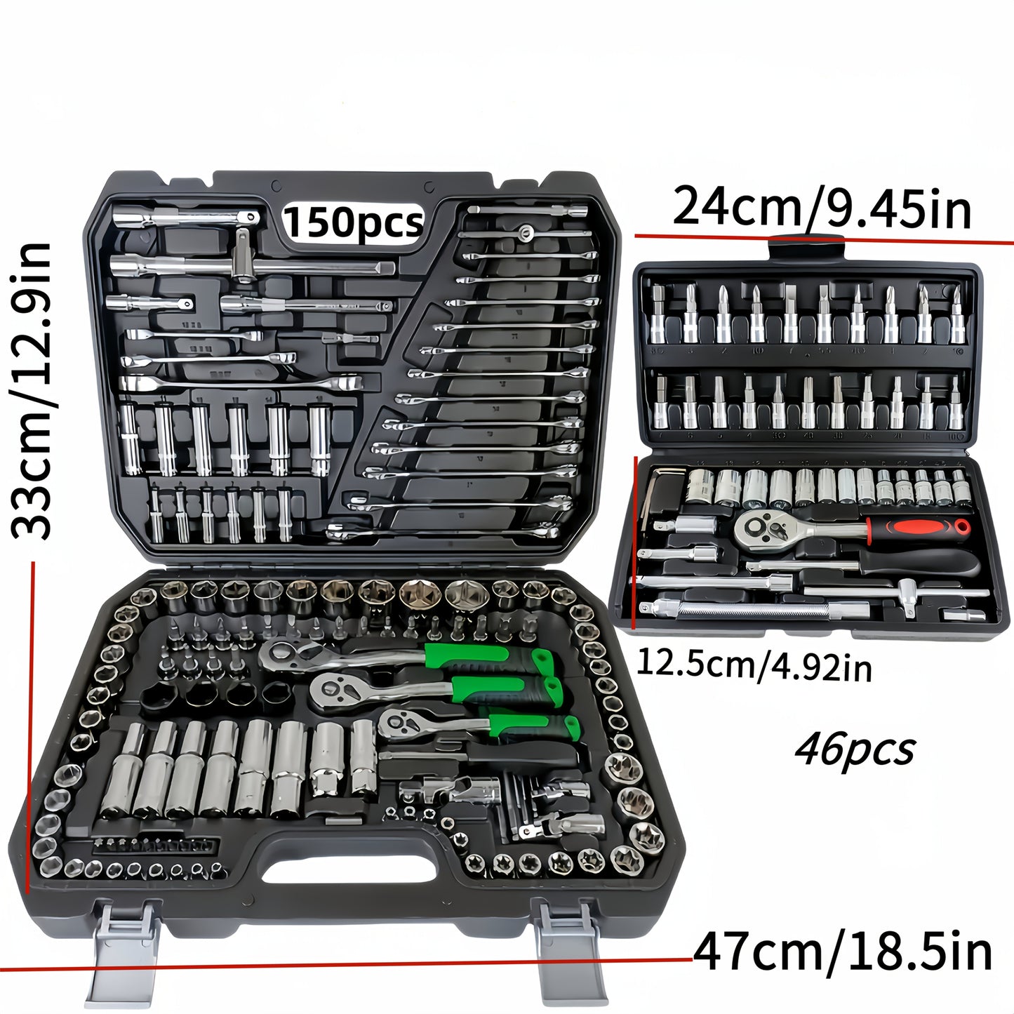 46/150-Pcs Tool Kit, Includes High-Quality, Durable, and Easy-to-Use 1/2”, 1/4”, 3/8” SAE and Metric Sizes, Sockets, Ratchet Torque Wrench, and Multi-Function Screwdriver Set - Suitable for Automotive, Home Repairs, Boat, Garage, and Bicycle Trunk