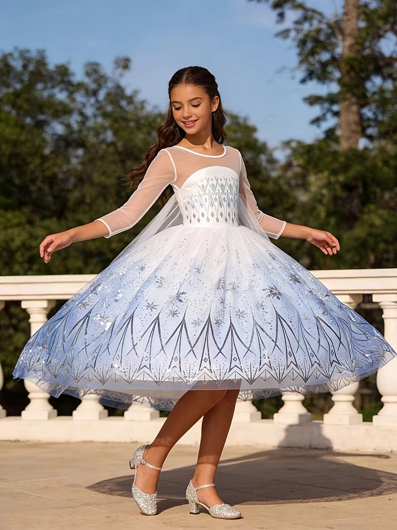 White Ice And Snow Dress for Girls, Themed Costume, White Princess Gown, Carnival Outfit, Floor-Length Cape Dress